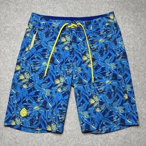 Stio CFS Board Short Mens 30 Blue Floral 19"‎ Swim Surf Stretch Quick Dry UPF